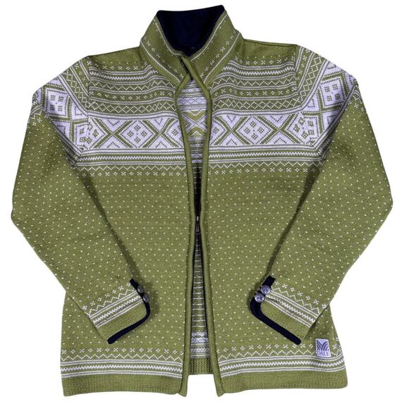 Dale of Norway Valle Sweater Cardigan Womens Large Full Zip 100% New Wool Green - Picture 4 of 14